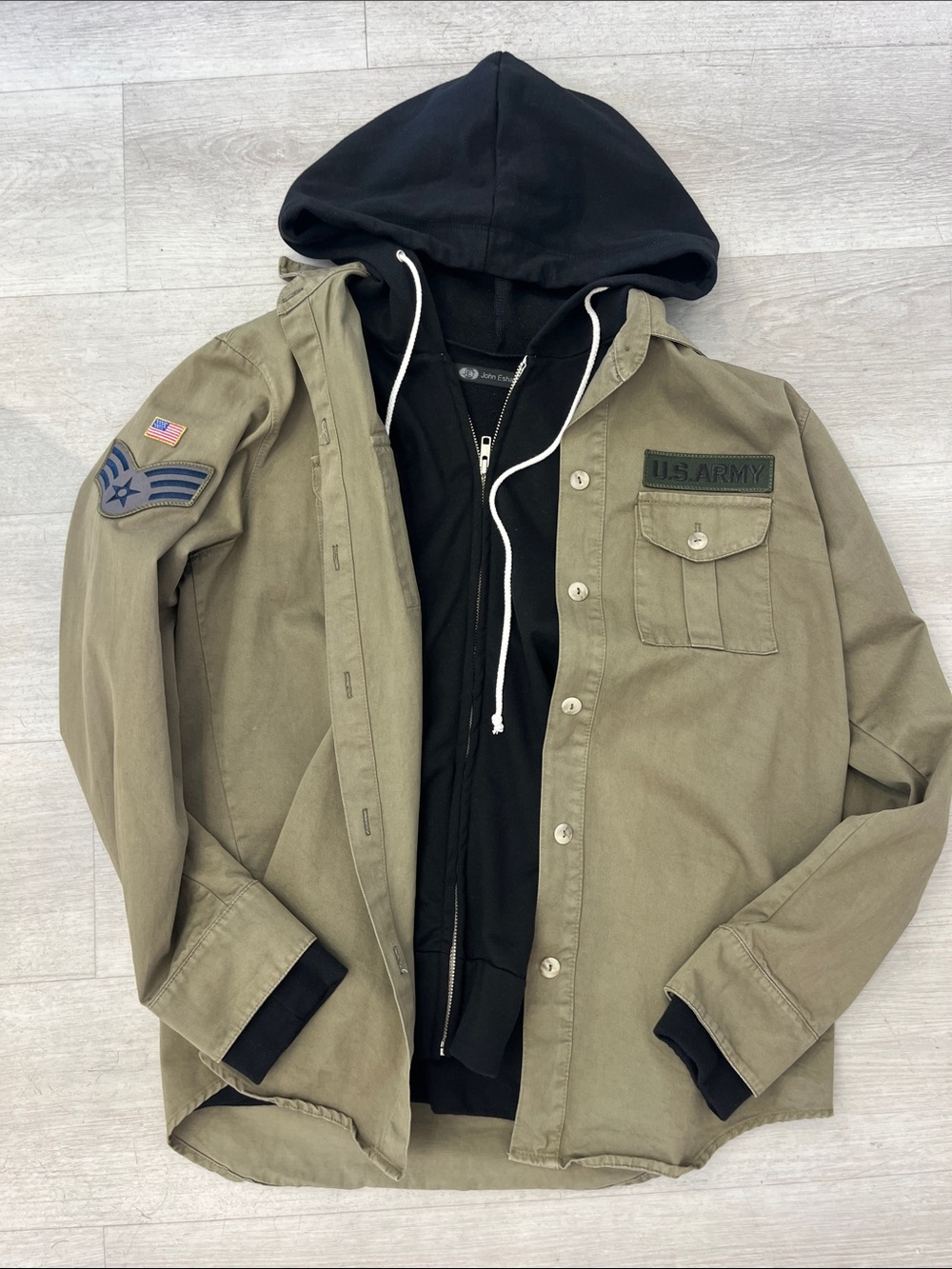 U.S. Army Olive Green Military-Style Hooded Jacket. JOHN ESHAYA - JET